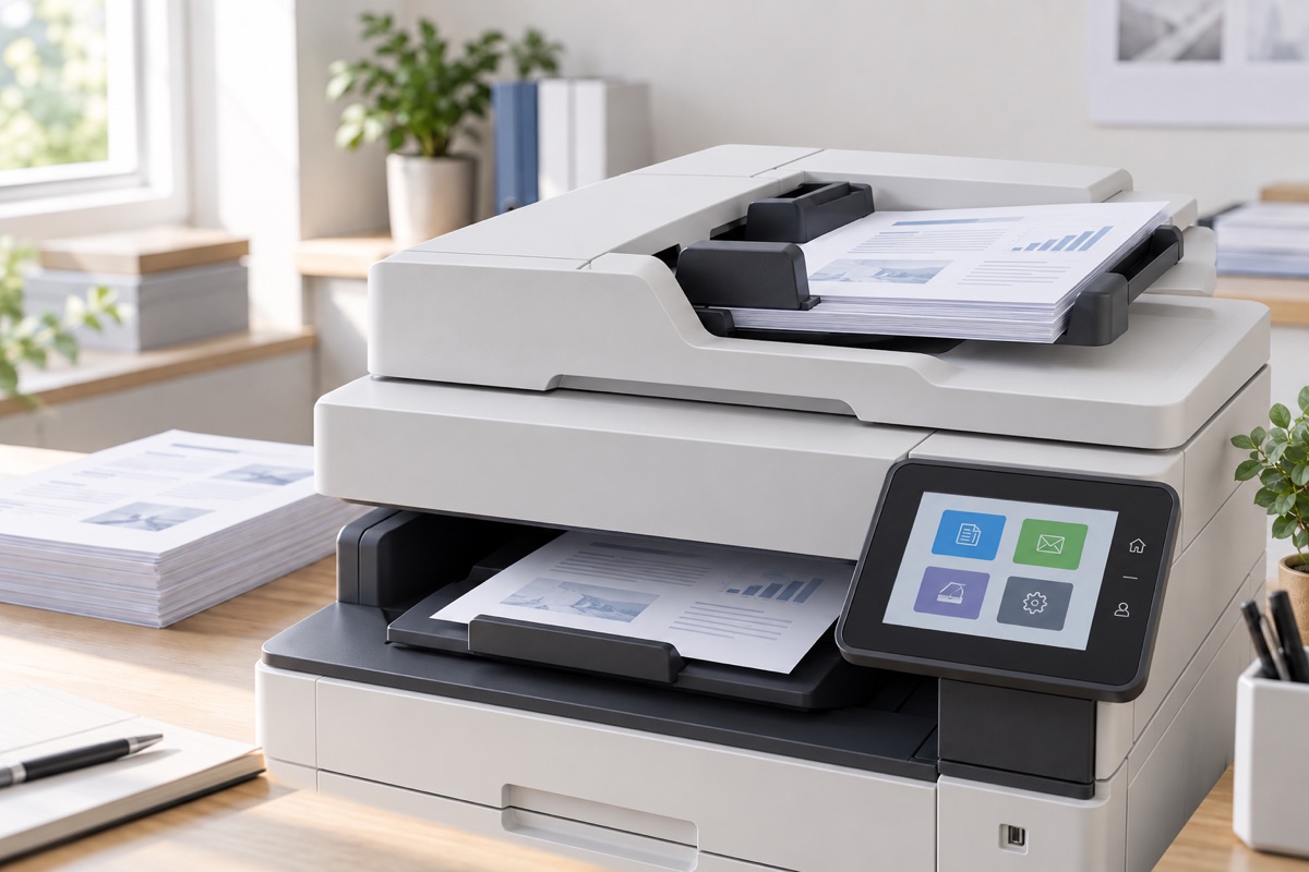 Dokumente im automatischen Vorlageneinzug eines Scanners im Tageslicht