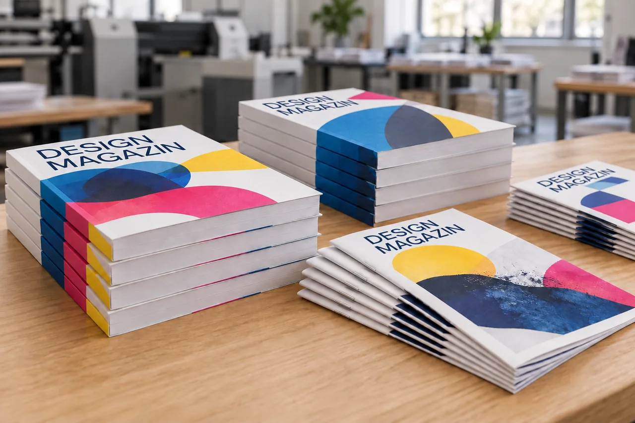 Bücher und Broschüren mit farbig gestalteten Umschlägen und dem neutralen Titel Design Magazin
